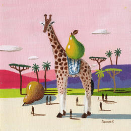 Painting Girafe aux poires by Lionnet Pascal | Painting Surrealism Acrylic Animals, Landscapes, Life style