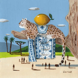 Painting Léopard au citron by Lionnet Pascal | Painting Surrealism Acrylic Animals, Landscapes, Life style