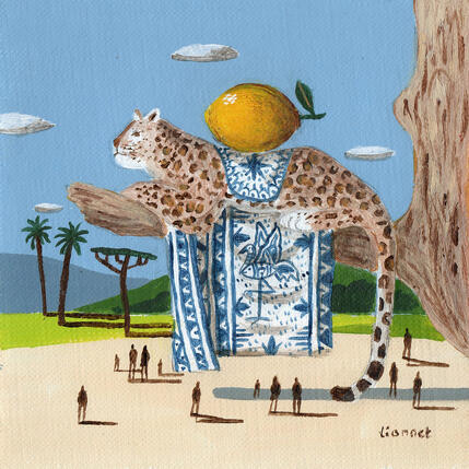 Painting Léopard au citron by Lionnet Pascal | Painting Surrealism Acrylic Animals, Landscapes, Life style