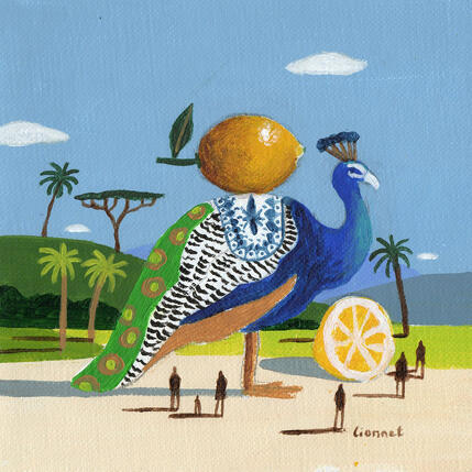 Painting Paon aux citrons by Lionnet Pascal | Painting Surrealism Acrylic Animals, Landscapes, Life style