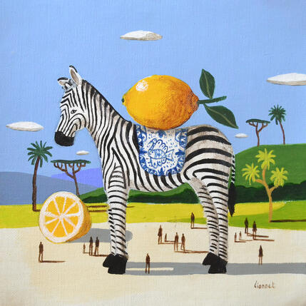 Peinture Zèbre aux citrons par Lionnet Pascal | Tableau