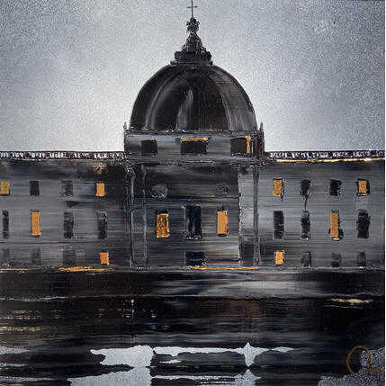 Painting Nocturne Hotel Dieu by Rey Julien | Painting Figurative Gold leaf Pop icons