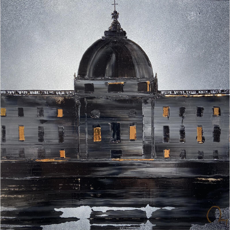 Painting Nocturne Hotel Dieu by Rey Julien | Painting Figurative Gold leaf