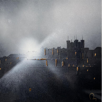 Painting Couché de soleil sur Lyon by Rey Julien | Painting Figurative Gold leaf