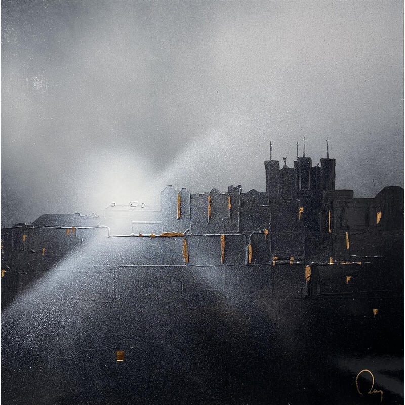 Painting Couché de soleil sur Lyon by Rey Julien | Painting Figurative Gold leaf