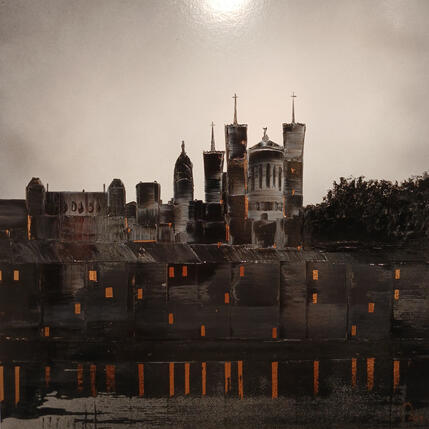 Painting Nocturne à Lyon by Rey Julien | Painting Figurative Gold leaf