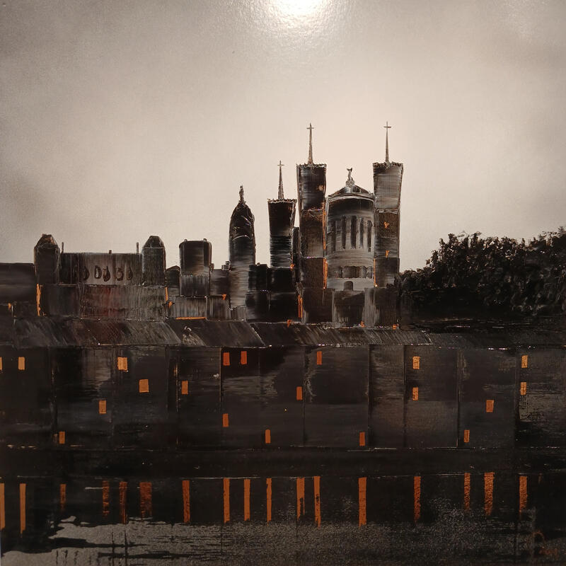 Painting Nocturne à Lyon by Rey Julien | Painting Figurative Gold leaf