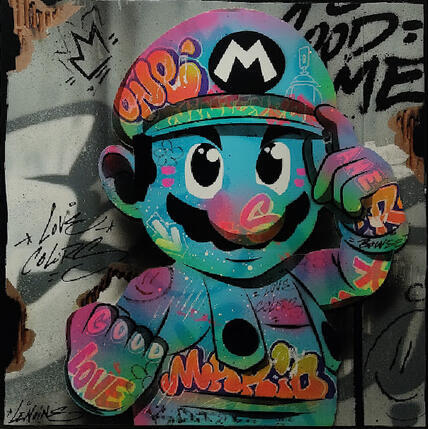 Gemälde Super mario 3D von Lemoine Mael | Gemälde Pop-Art Acryl, Graffiti Pop-Ikonen