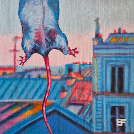 Painting L'observatoire secret de Lulu by Emma Fischer | Painting Figurative Acrylic Animals, Life style, Urban