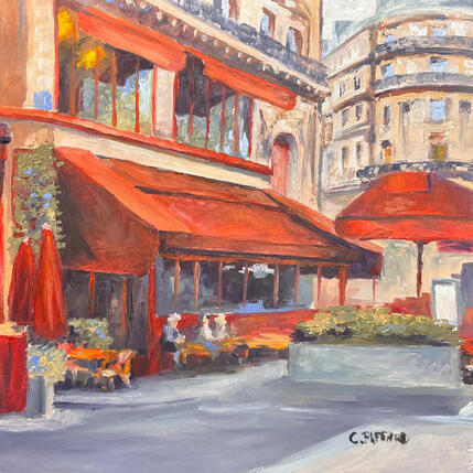 Painting Terrasse parisienne #3 by Piffard Cédric | Painting Figurative Oil Architecture, Life style, Pop icons, Urban