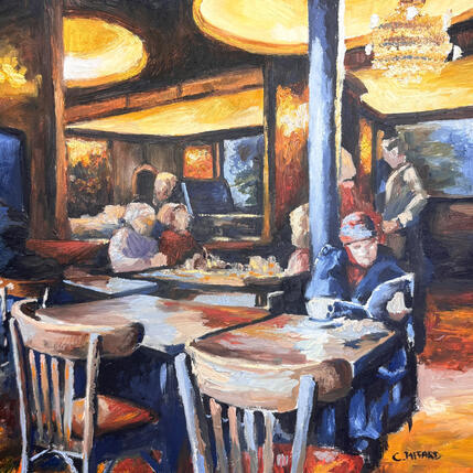 Painting Un café à Paris by Piffard Cédric | Painting Figurative Oil Architecture, Life style, Urban