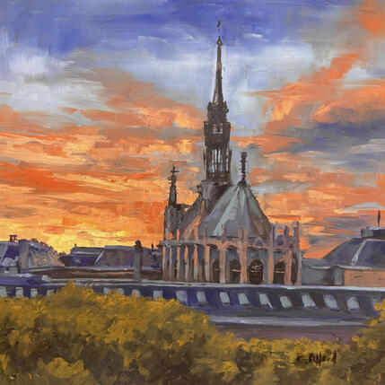 Painting Crépuscule by Piffard Cédric | Painting Figurative Oil Architecture, Life style, Urban