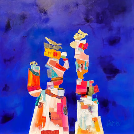 Painting L'enfant de leur amour by Lau Blou | Painting Abstract Acrylic, Cardboard, Gluing, Gold leaf, Pastel