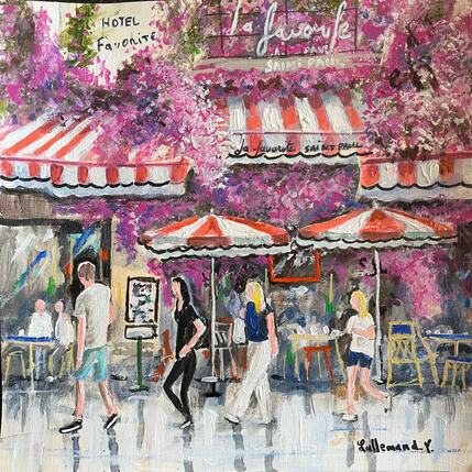 Painting Café fleuri animé PARIS by Lallemand Yves | Painting