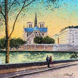 Pintura Coucher de soleil sur Notre dame por Dessapt Elika | Pintura
