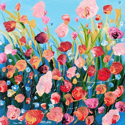 Gemälde Envolée de coquelicots et de fleurs roses  von Amblard Florence | Gemälde