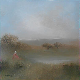 Painting Reverie près de l’eau by Moulia Francis | Painting Figurative Oil Nature, Pop icons
