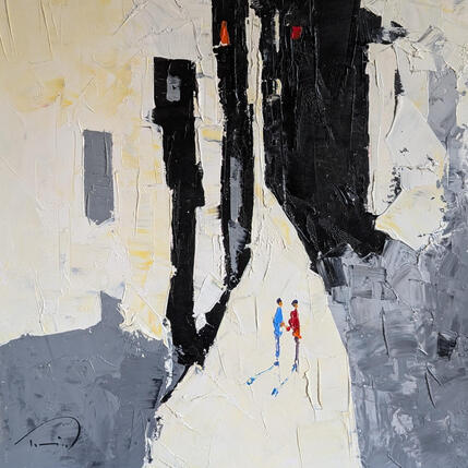 Painting La parella  by Tomàs | Painting Abstract Oil Life style, Urban