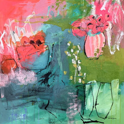 Painting Summer blossoms 1 by Ottenjann Andrea | Painting Abstract Acrylic, Pastel Nature, Still-life