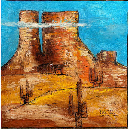 Painting A couple of Coyotes in the red Rockies by Maury Hervé | Painting Raw art Animals