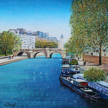 Painting Vue depuis le Pont des Arts by Dessapt Elika | Painting Impressionism Acrylic, Sand
