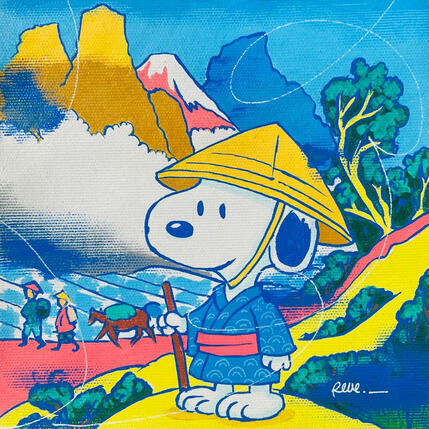 Peinture Snoopy Hokusai par Revel | Tableau
