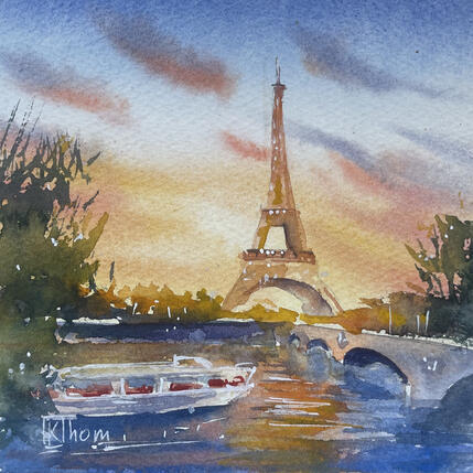 Gemälde Seine boat von Khomyakova  Liliya  | Gemälde Figurativ Aquarell