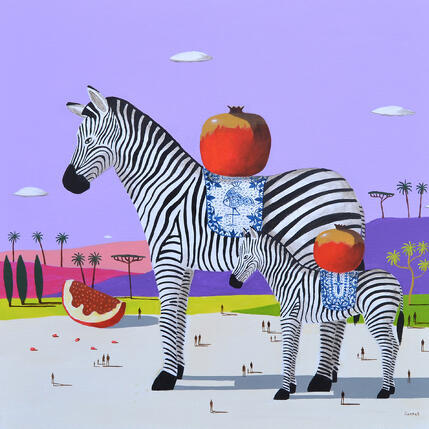 Peinture Zèbre et zèbron aux grenades par Lionnet Pascal | Tableau
