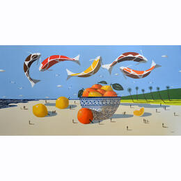 Gemälde Carpes et fruits sur la plage von Lionnet Pascal | Gemälde