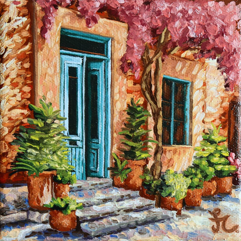 Painting Bougainvillier by Casteran Florian | Painting Figurative Nature Life style Architecture Oil