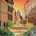 Painting La fontaine by Casteran Florian | Painting Figurative Urban Life style Architecture Oil