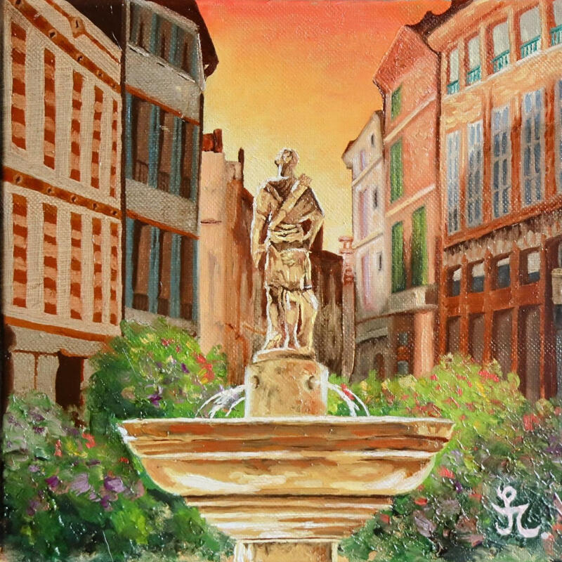 Painting La fontaine by Casteran Florian | Painting Figurative Urban Life style Architecture Oil