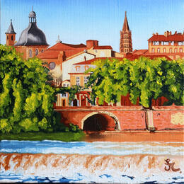 Painting La rivière coule sous le pont by Casteran Florian | Painting Figurative Oil Architecture, Landscapes, Pop icons, Urban