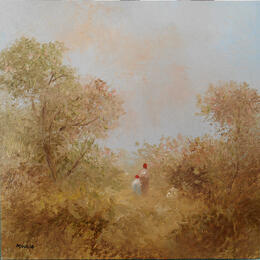 Painting Mère et enfant en promenade by Moulia Francis | Painting Figurative Cardboard, Oil Nature, Pop icons
