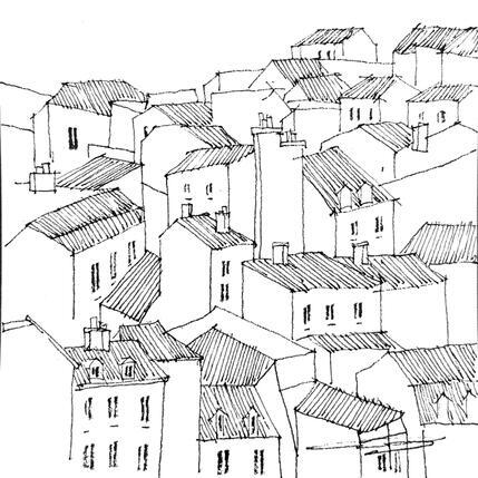 Gemälde Géométries parisiennes von Bailly Kévin  | Gemälde Figurativ Aquarell, Tinte Architektur, Urban