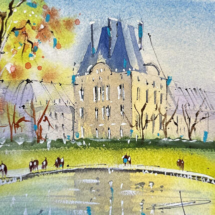 Gemälde Les tuileries von Bailly Kévin  | Gemälde Figurativ Aquarell, Tinte Architektur, Urban