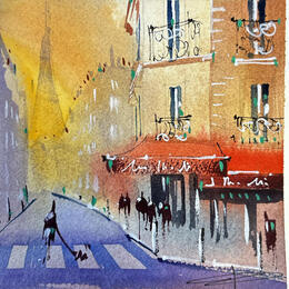 Painting Perspective parisienne by Bailly Kévin  | Painting Figurative Ink, Watercolor Architecture, Urban