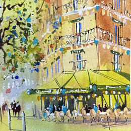 Painting Les deux Magots by Bailly Kévin  | Painting Figurative Ink, Watercolor Architecture, Urban