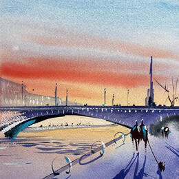 Painting Marche le long de la Seine by Bailly Kévin  | Painting Figurative Ink, Watercolor Architecture, Pop icons, Urban