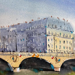 Painting Pont Saint MIchel  by Bailly Kévin  | Painting Figurative Ink, Watercolor Architecture, Pop icons, Urban