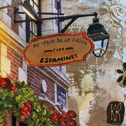 Painting Estaminet  by Romanelli Karine | Painting Figurative Acrylic, Gluing Life style, Urban