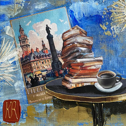 Painting Expresso sur la grand place  by Romanelli Karine | Painting Figurative Acrylic, Gluing Life style, Urban