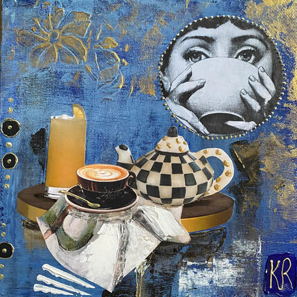 Painting Breakfast  by Romanelli Karine | Painting Figurative Acrylic, Gluing Life style, Pop icons, Portrait