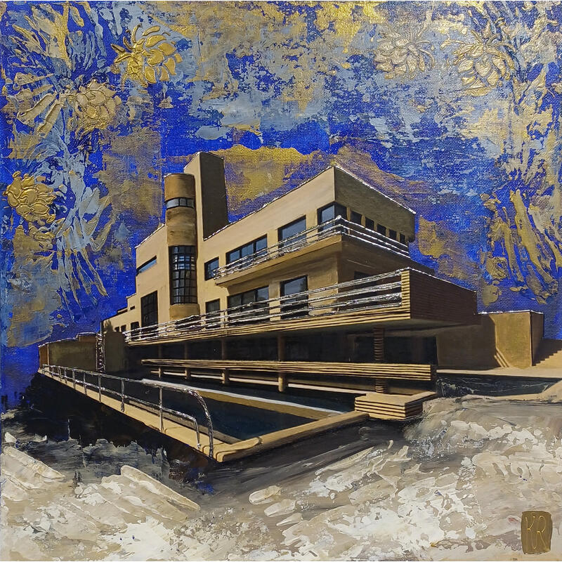 Painting Villa Cavrois  by Romanelli Karine | Painting Figurative Urban Acrylic Gluing