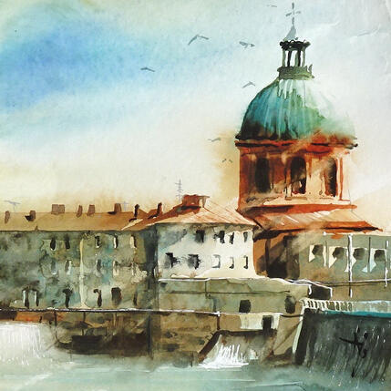 Painting Dans la bienveillance du Dôme by Abbatucci Violaine | Painting Figurative Watercolor Pop icons