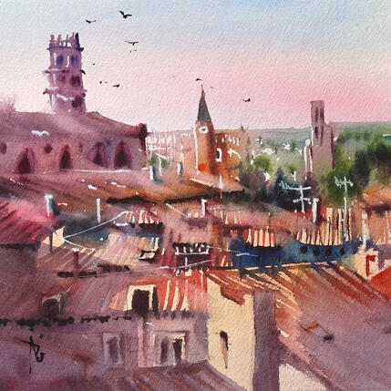 Painting La chaleur des toits de Toulouse by Abbatucci Violaine | Painting Figurative Watercolor Pop icons