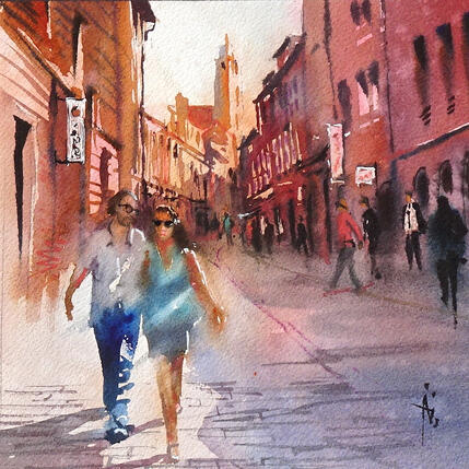 Painting En amoureux à Toulouse by Abbatucci Violaine | Painting Figurative Watercolor Pop icons