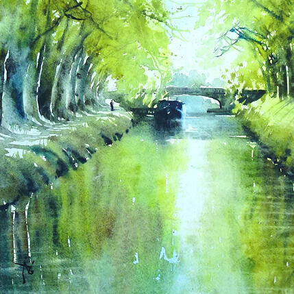 Painting Mélancolie du canal by Abbatucci Violaine | Painting Figurative Watercolor