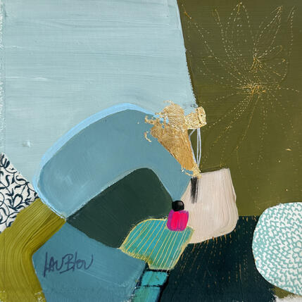 Pintura Féminité-1 por Lau Blou | Pintura Abstracto Acrílico, Cartón, Collage, Hoja de oro, Pastel Minimalista