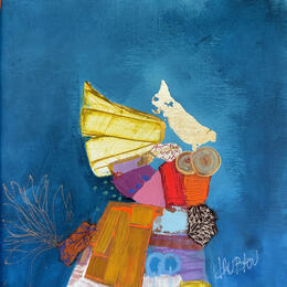 Painting 1er Rendez-vous by Lau Blou | Painting Abstract Acrylic, Cardboard, Gluing, Gold leaf, Pastel Pop icons, Portrait